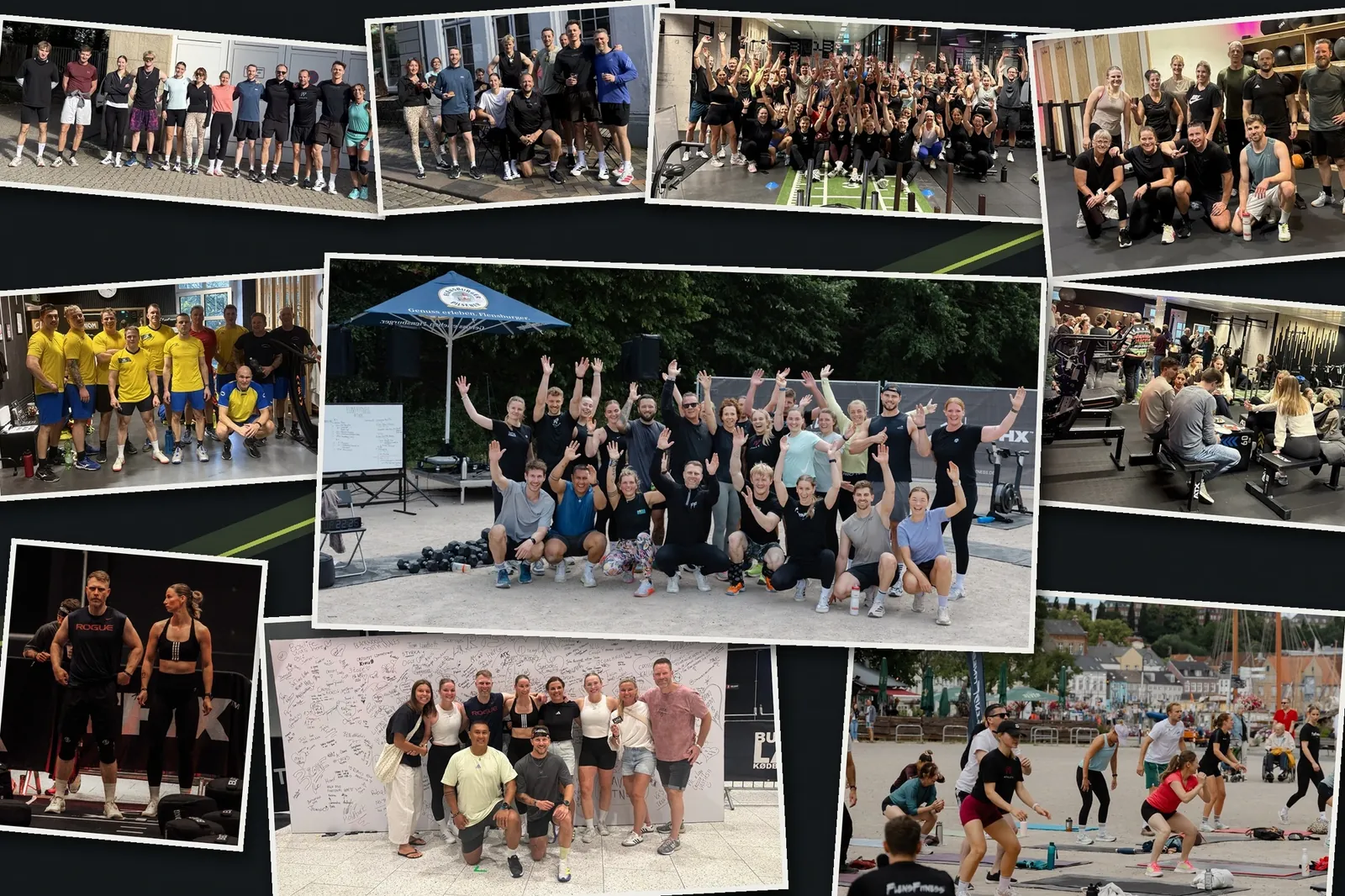 Foto-Collage der Flensfitness-Community: Kurse, Wettkämpfe, Events und Training draußen
